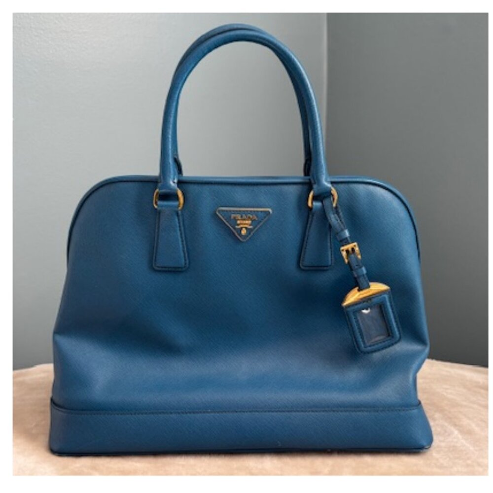 ✨💙 Authentic Prada Saffiano Leather Dome Tote in Blue 💙✨